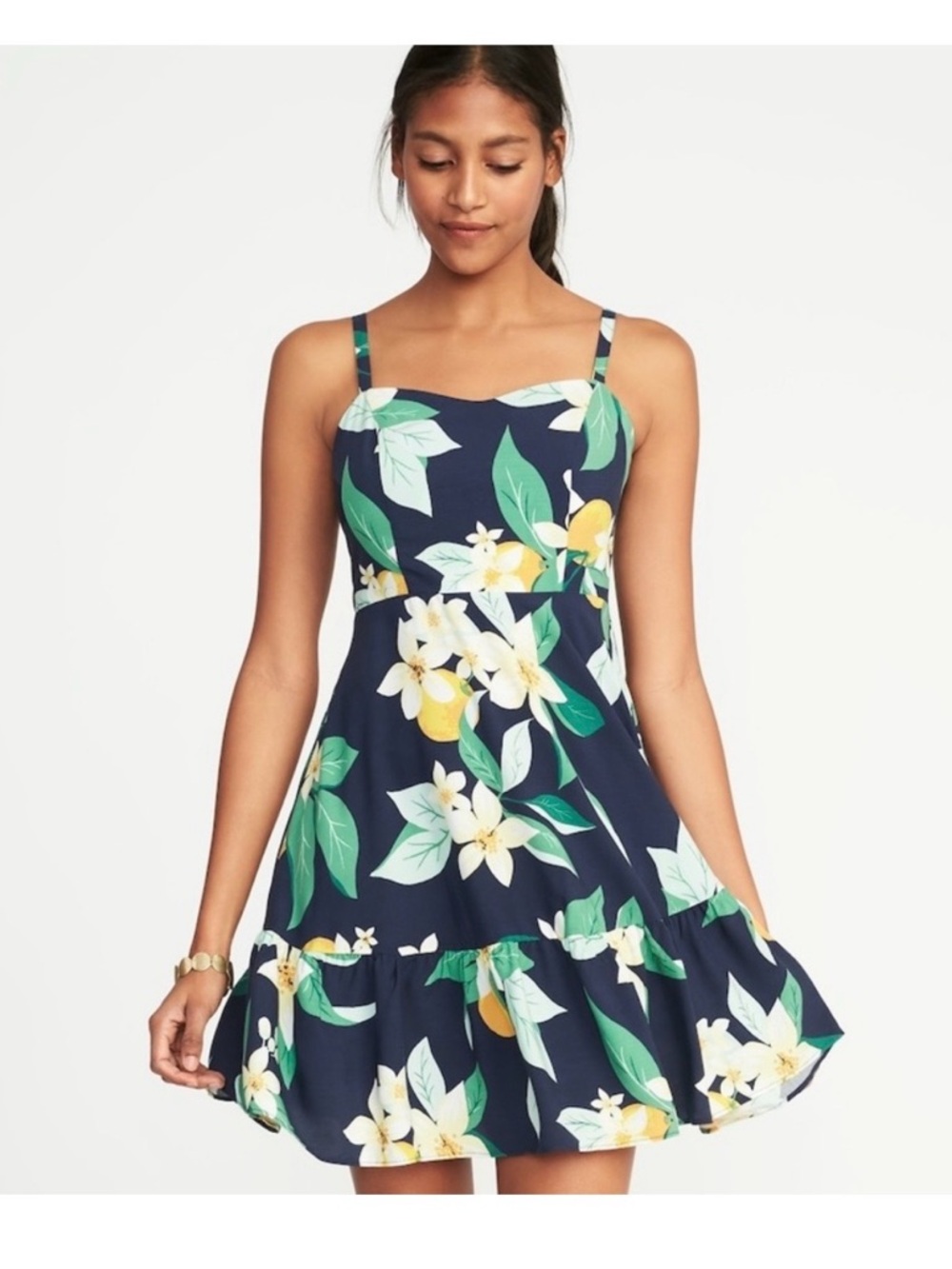 Old Navy Floral Sundress in Navy with Yellow & Green Print. Size -M Tall